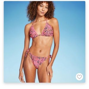 Target Women's Crochet Trim Triangle Bikini  Wild Fable Pink Floral Print M